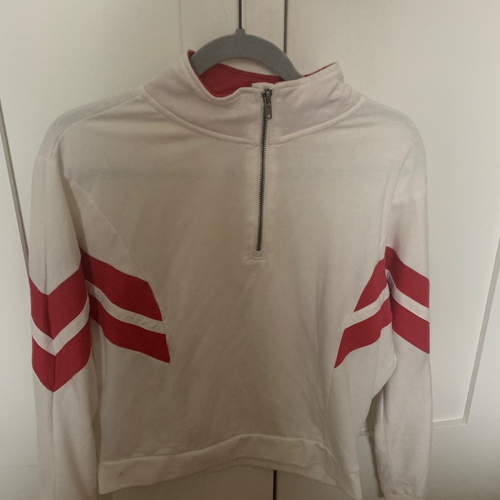 Red and White Zip Up Sweater